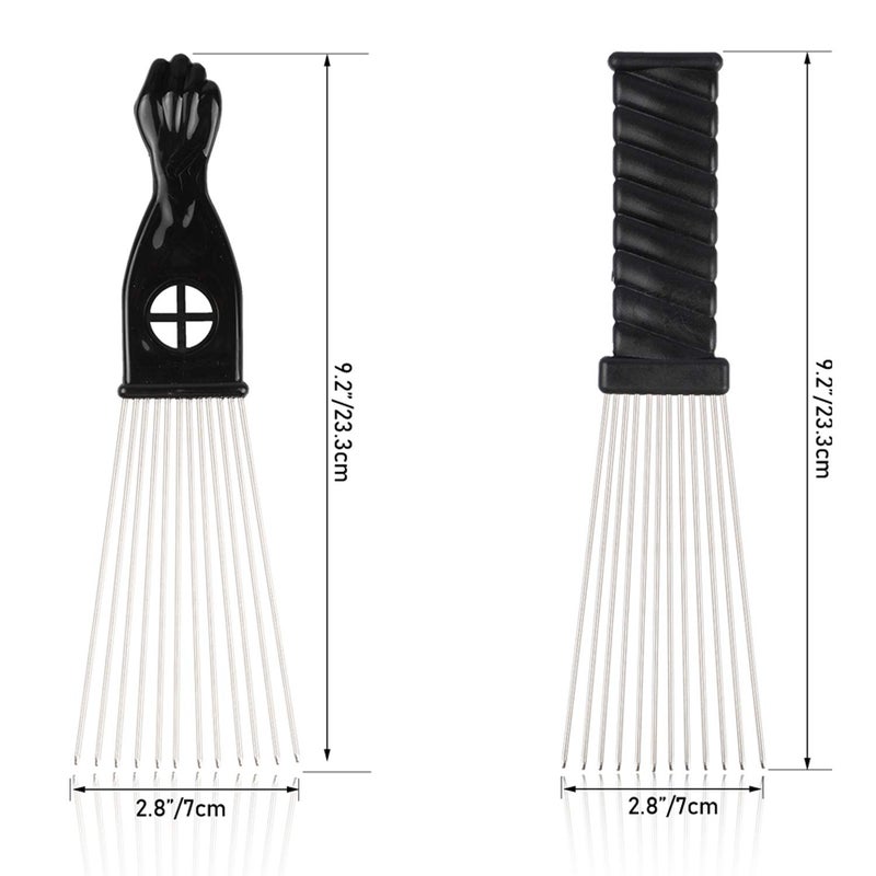 Folansy Afro Comb Metal African American Pick Comb Hairdressing Styling Tool, 2 Pack (Black-4, 2piece Assortment, Wide Teeth, Classic Black Fist Design, For Curly Hair and Afro Hairstyle) - Image 2